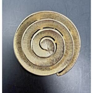 Vintage Gold Tone Spiral Swirl Brooch Textured Round Statement Pin